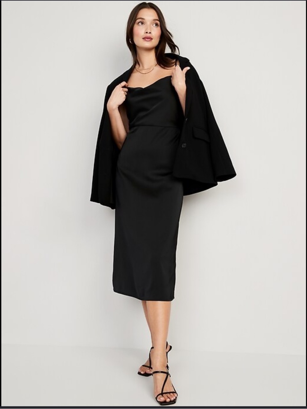 Old Navy Black Satin Midi Slip Skirt Small Tall